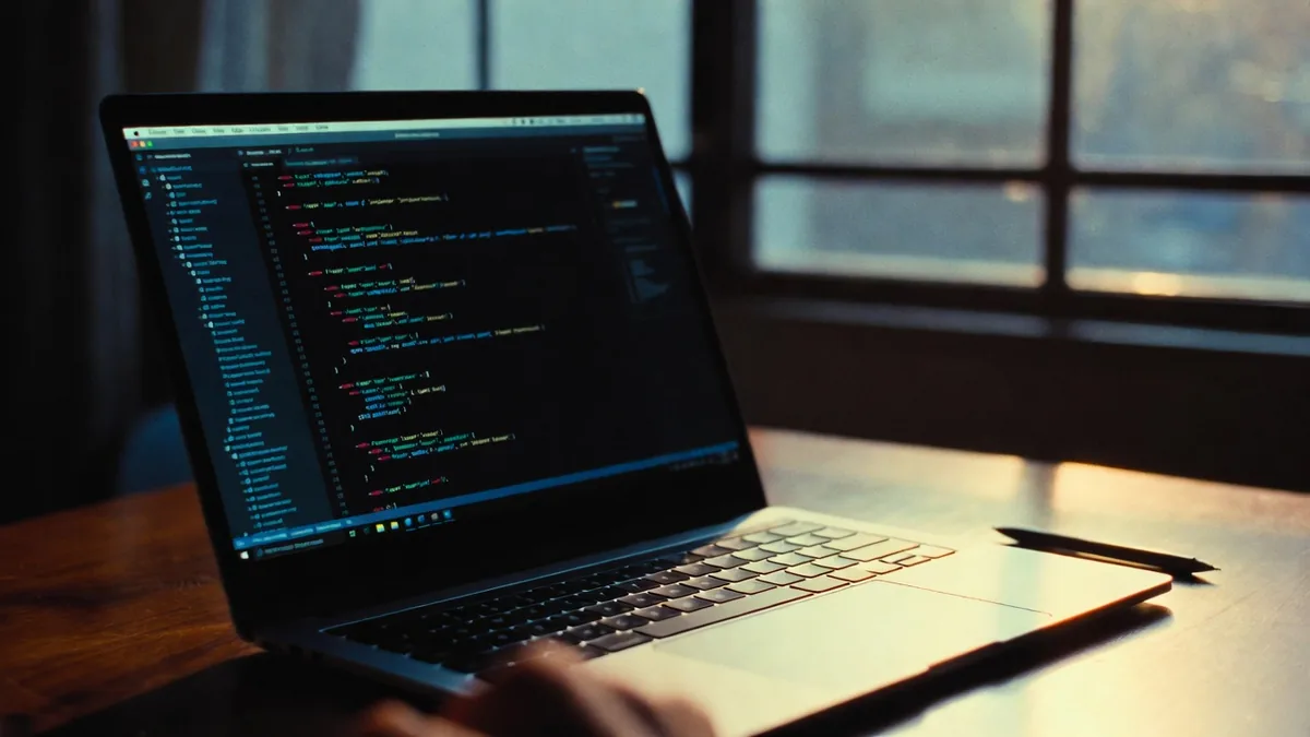 Laptop · open IDE · soft light